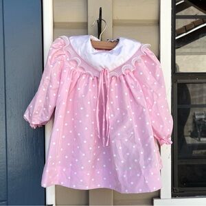 Vintage Pink Polka Dot Girls dress with White Collar made USA 3T